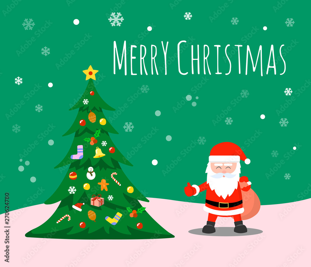 Merry Christmas and Happy new year. Santa Claus and Christmas trees adorn the decorations under the snowflakes. Merry Christmas and Happy new year. Santa Claus and Christmas trees adorn the decorations under the snowflakes.