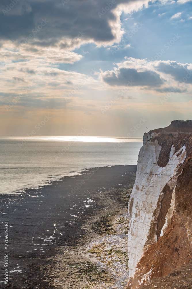 Looking out to sea from the top of chalk cliffs, in Seaford in Sussex