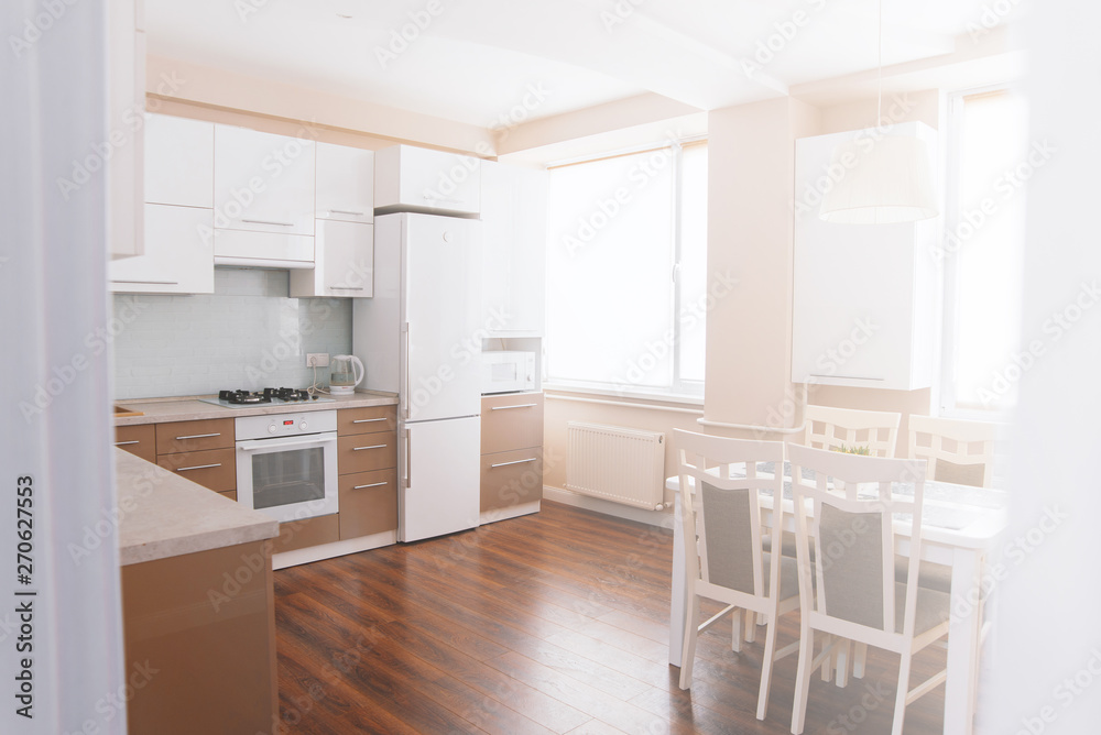 Amazing modern kitchen interior at day time, clean kitchen