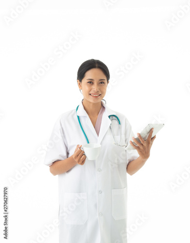 portrait of a female doctor with stethoscope isolated on white