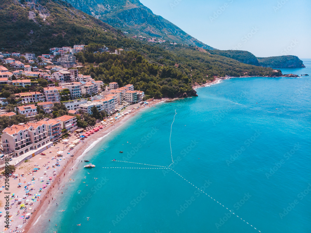aerial view of sveti stefan beach montenegro