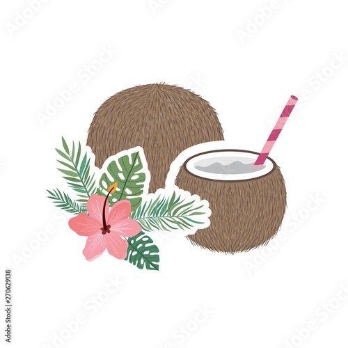 coconut water for summer heat on white background