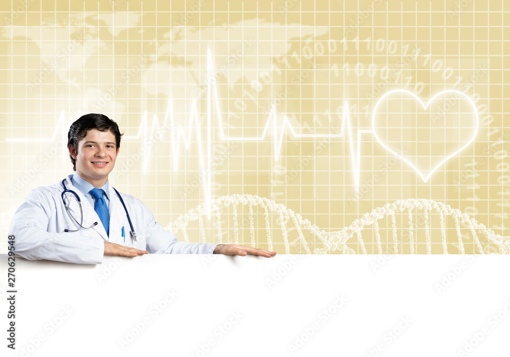 Doctor with banner Doctor with banner