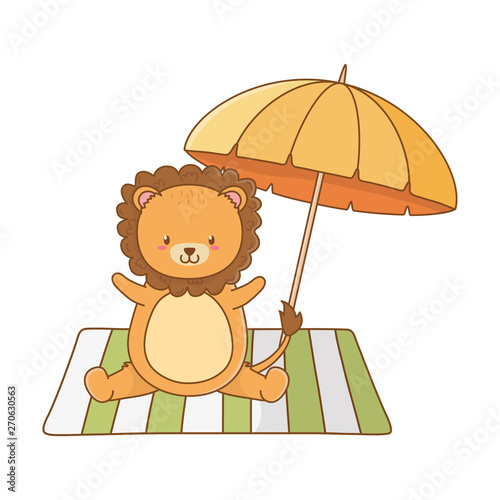 cute lion enjoying summer time cartoon