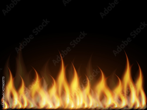 Vector illustration of realistic colorful image line bonfire flame on black background.