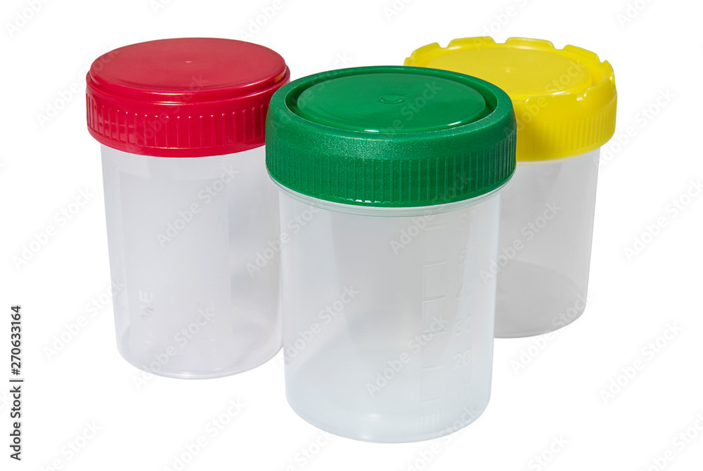 Plastic containers for the collection of biological material with multicolored caps Plastic containers for the collection of biological material with multicolored caps