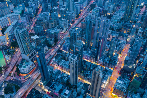 Aerial view of Hong Kong at night