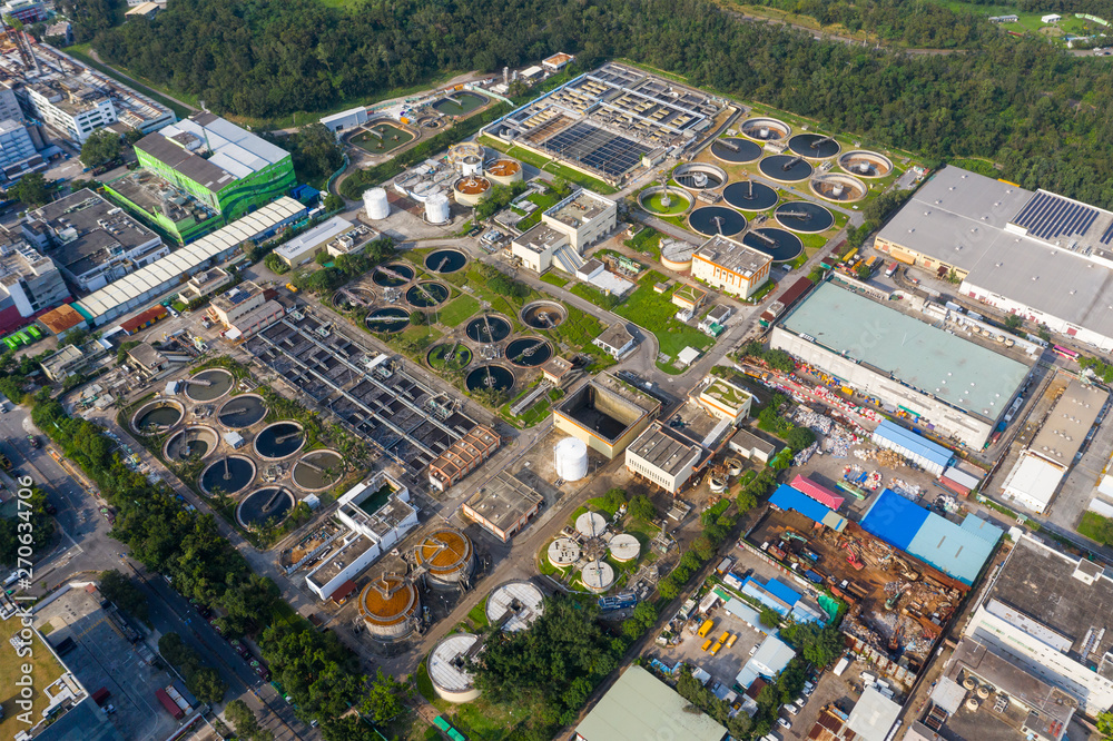 Naklejka premium Top view of sewage plant in Hong Kong