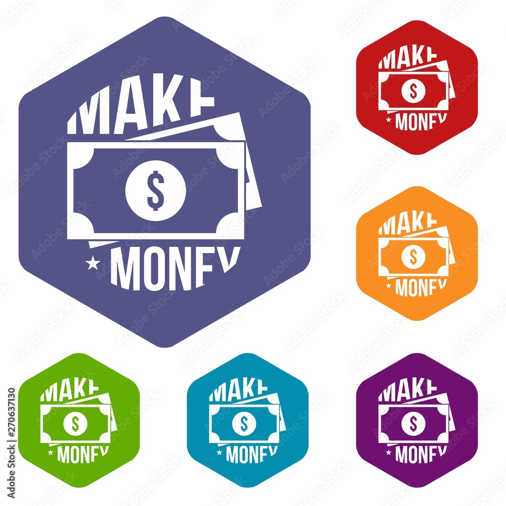 Obraz premium Make money icons vector colorful hexahedron set collection isolated on white 