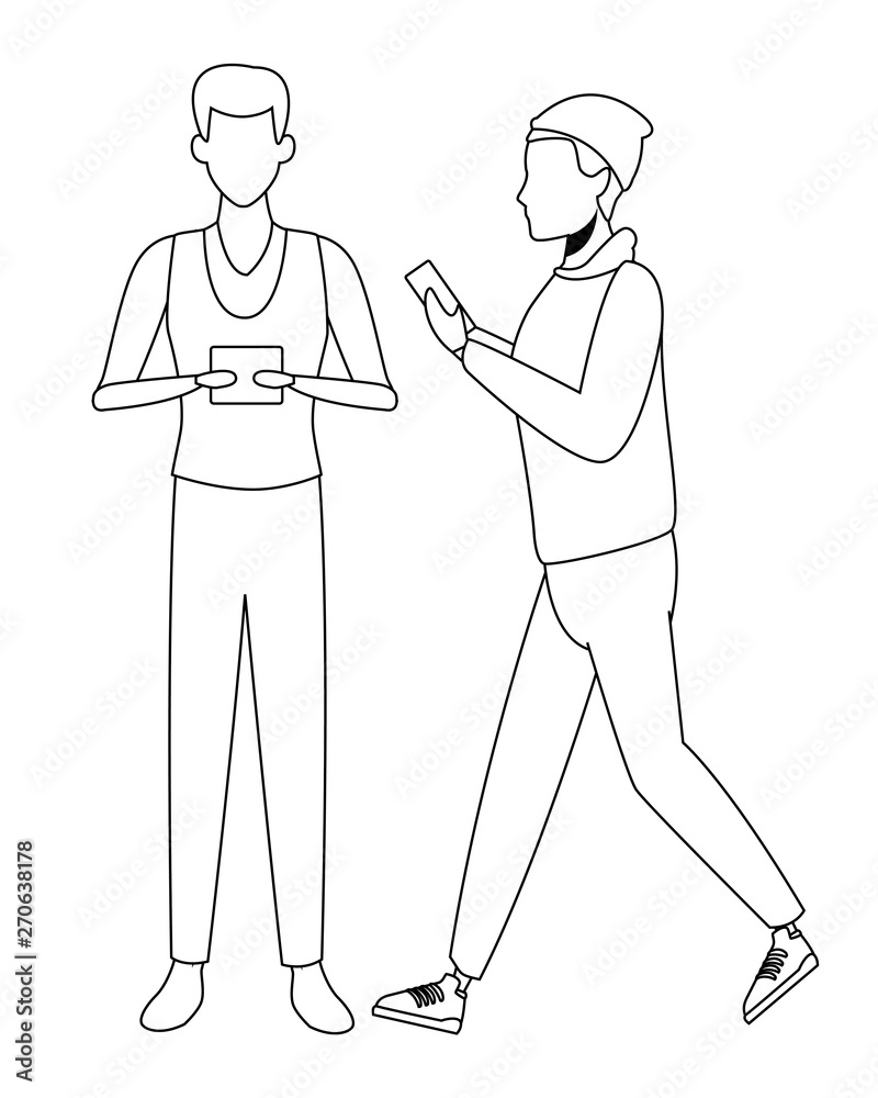casual people cartoon black and white