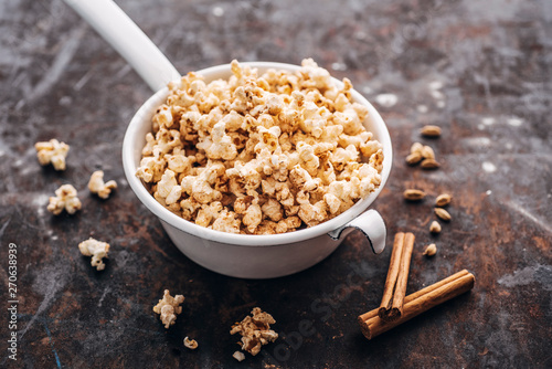 Food: popcorn flavoured with cinnamon, cardamon and birch sugar
