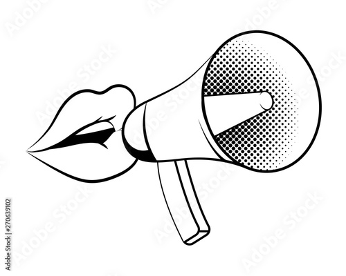 Pop art bullhorn colorful cartoon in black and white