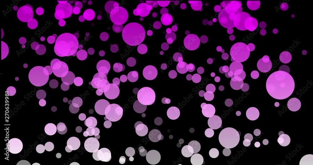 pulsed purple circles that quickly fade to white on a black background fall from above without end. graphic background with purple and fuchsia spheres with a fast pulse