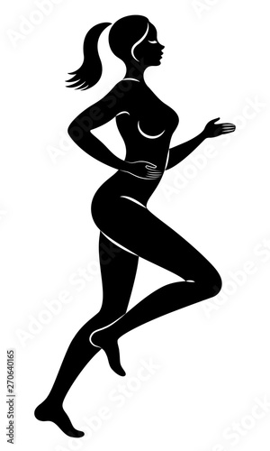 Silhouette of slender lady. The girl is running. The woman goes in for sports, strengthens health. Vector illustration.