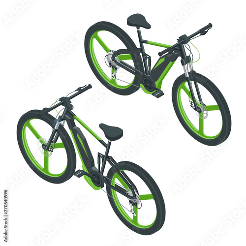 Isometric Modern Electric Bicycle icons. E-bike, Urban eco transport design concept