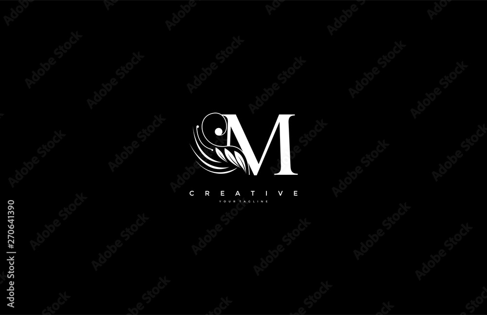 Initial M letter luxury beauty flourishes ornament monogram logo