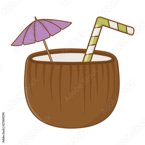 Coconut cocktail with umbrella and straw