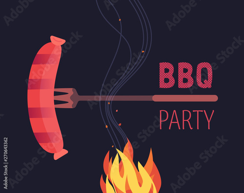 BBQ grilled sausages flat hand drawn vector color icon