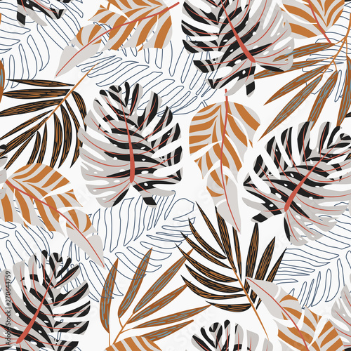 Wallpaper Mural Abstract seamless pattern with tropical leaves on white background. Vector design. Jungle print. Textiles and printing. Torontodigital.ca