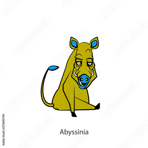 Cartoon character of a forest animal. Funny cool boar sits in a pose and grimaces. Vector illustration. Wild inhabitant of the forest and steppe. I'll be seeing you! Abyssinia!