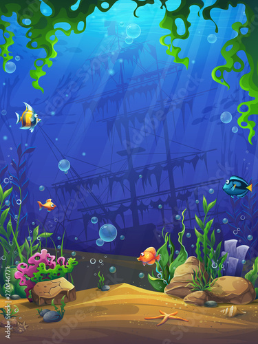 Vector illustration the underwater cartoon bright background