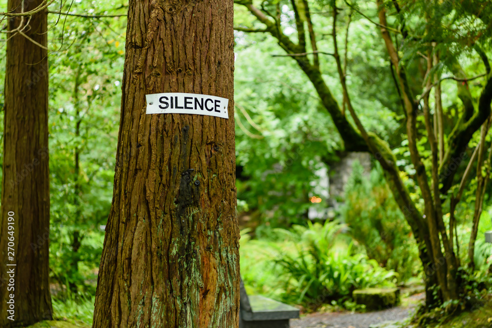 Sign reminding visitors for silence at the Tobarnalt Holy Well, County Sligo, Ireland Sign reminding visitors for silence at the Tobarnalt Holy Well, County Sligo, Ireland