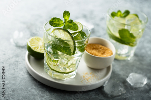 Classic refreshing Mojito cocktail with lime and mint