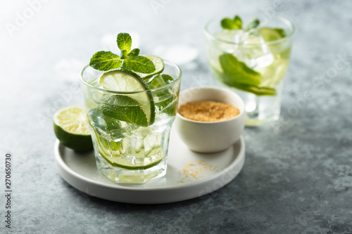 Classic refreshing Mojito cocktail with lime and mint