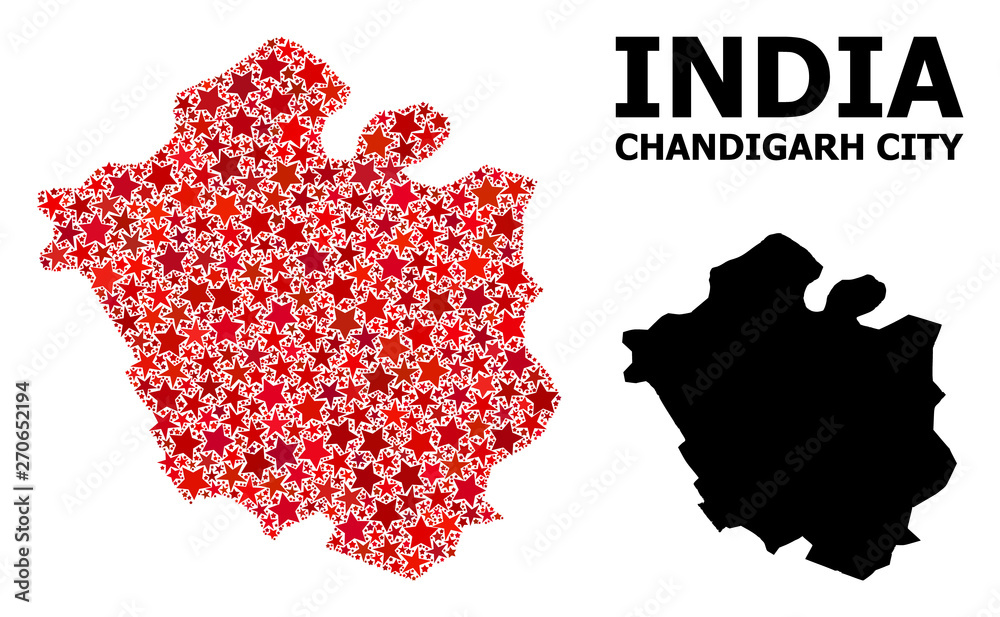Red Starred Pattern Map of Chandigarh City