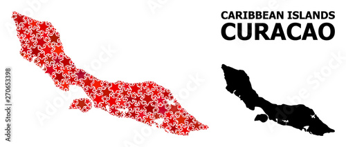 Red Starred Mosaic Map of Curacao Island