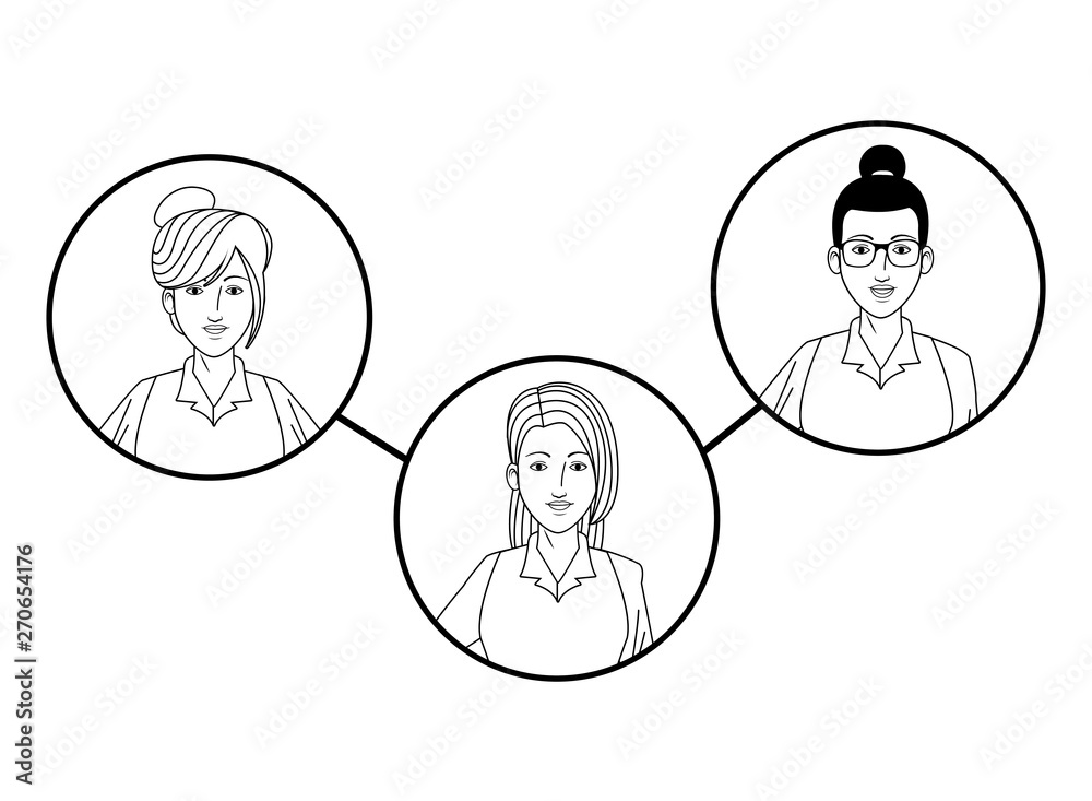 businesswomen avatar profile picture in round icons black and white