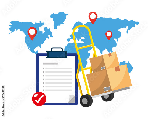 checklist and pushcart vector illustration