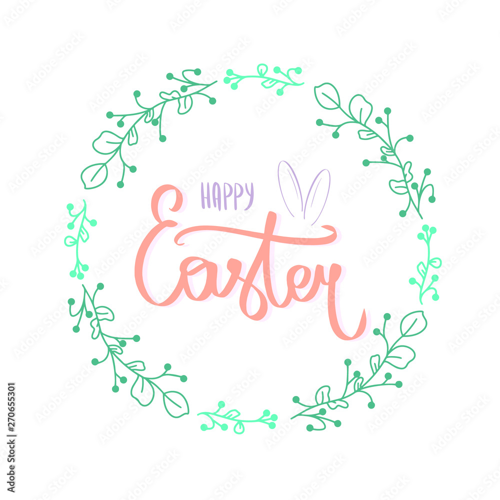 Purple Happy Easter Text sign lettering typography. Calligraphy spring postcard or poster graphic design lettering element. Hand written calligraphy style spring postcard. Cute Vector calligraphy.