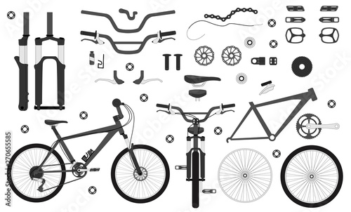 Road bicycle parts and accessories silhouette set, elements for infographic and etc.