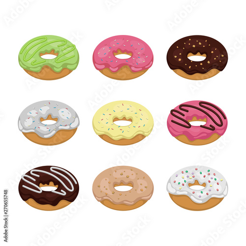 Set of colorful tasty donuts, vector illustration