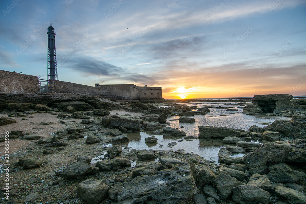 Fototapeta premium Atardecer Castillo de San Sebastian, Cadiz