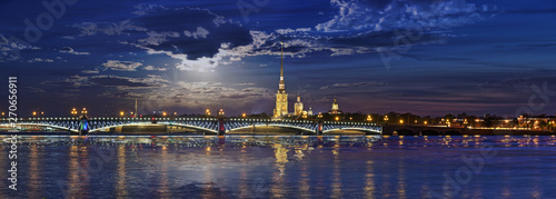Panorama of Peter and Paul fortress and Trinity bridge in St. Petersburg photo