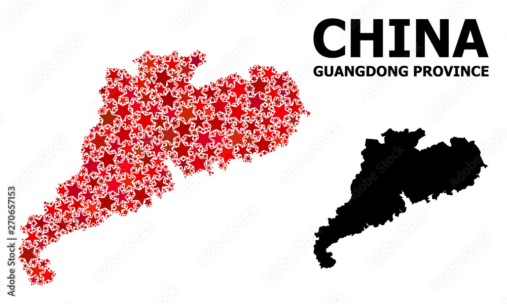 Obraz premium Red Star Mosaic Map of Guangdong Province