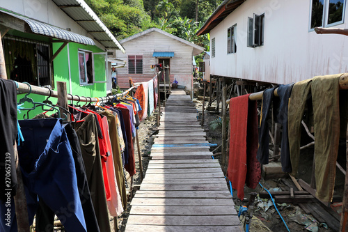 Stilt houses of a fishing village, Sarawak, Borneo, Malaysia, Asia
