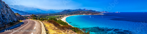 Beautiful view to Plage de Lozari near Lile Rousse, Corsica, France, Europe photo
