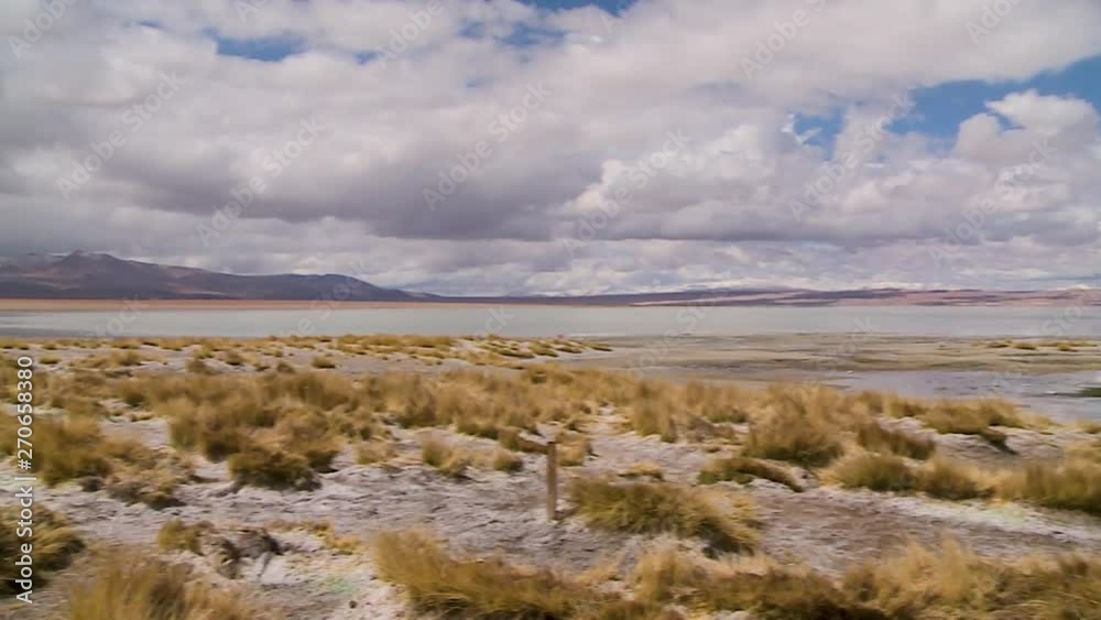 An establising shot of a valley with sparse vegetation and a flowing waterbody in a region in peru An establising shot of a valley with sparse vegetation and a flowing waterbody in a region in peru
