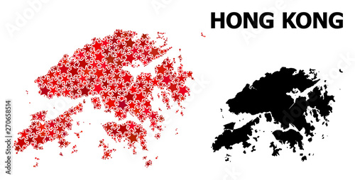 Red Starred Mosaic Map of Hong Kong