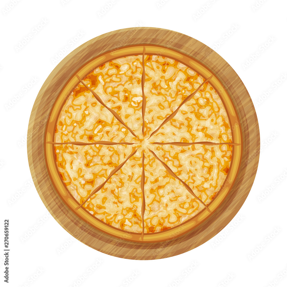 Cheese pizza on wood plate. Object for packaging, advertisements, menu.  Isolated on white. Vector illustration. Cartoon. Stock Vector | Adobe Stock