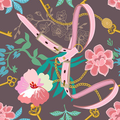 Foto auf Acrylglas Blumen- und Juwelenmuster Botanisches Muster mit Modeelementen.  © svetlanakononov7