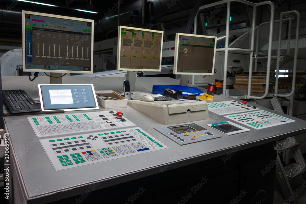 Control Cockpit Industrial Printing Equipment Buttoms Dials Screens ...