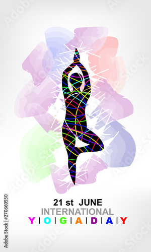 Vector illustration of Hatha yoga ( 'ha' meaning 'sun' and 'tha' meaning 'moon') June 21st international yoga day. Yoga Silhouette Stock Illustration.yoga vector image.