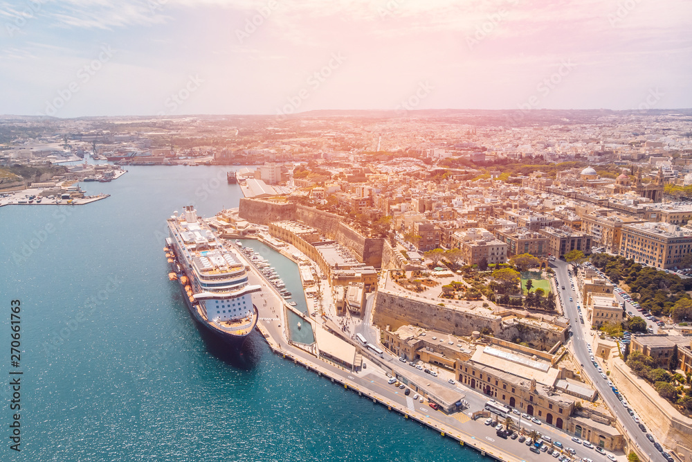 Naklejka premium Cruise ship liner port of Valletta, Malta. Aerial view photo