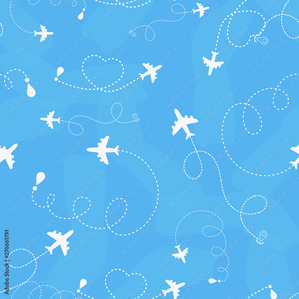 Travel around the world airplane routes seamless pattern, background, vector, Endless texture can be used for wallpaper, pattern fills, web page,background, surface