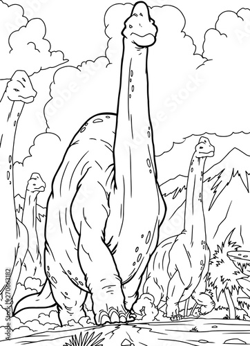 Outline Brontosaurus Dinosaur Illustration, Coloring page, A4