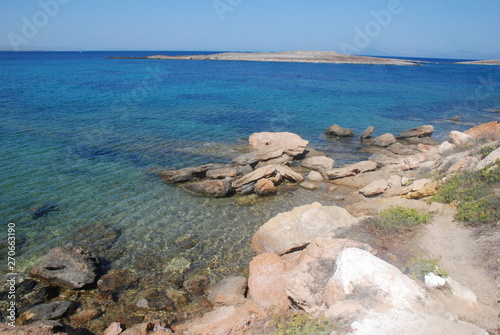 Calm seas and sunny skies at the Hamolia beach near the city of Athens. Vravrona region, Attica, Greece. photo